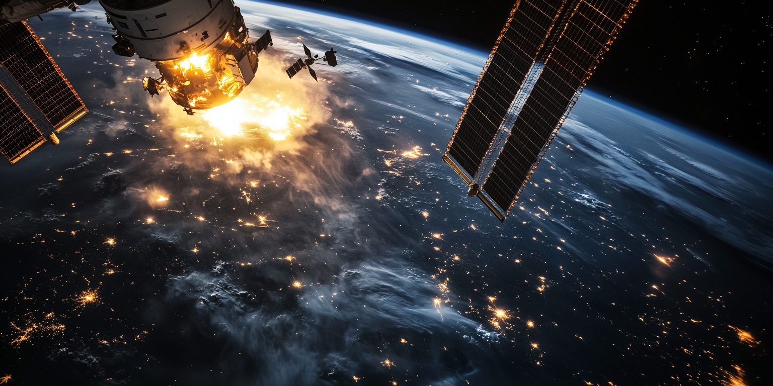Eine magische Wende: Der Polsprung auf der Erde 7 Polsprung - Satellit in Atmosphäre, Blick auf die Erde (KI)