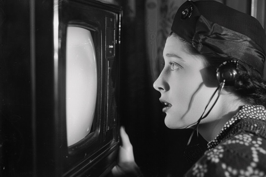 Eine Frau macht einen Videoanruf in den 1930er Jahren