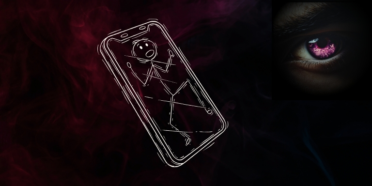 Kommunikation Strichmännchen gefangen in Smartphone