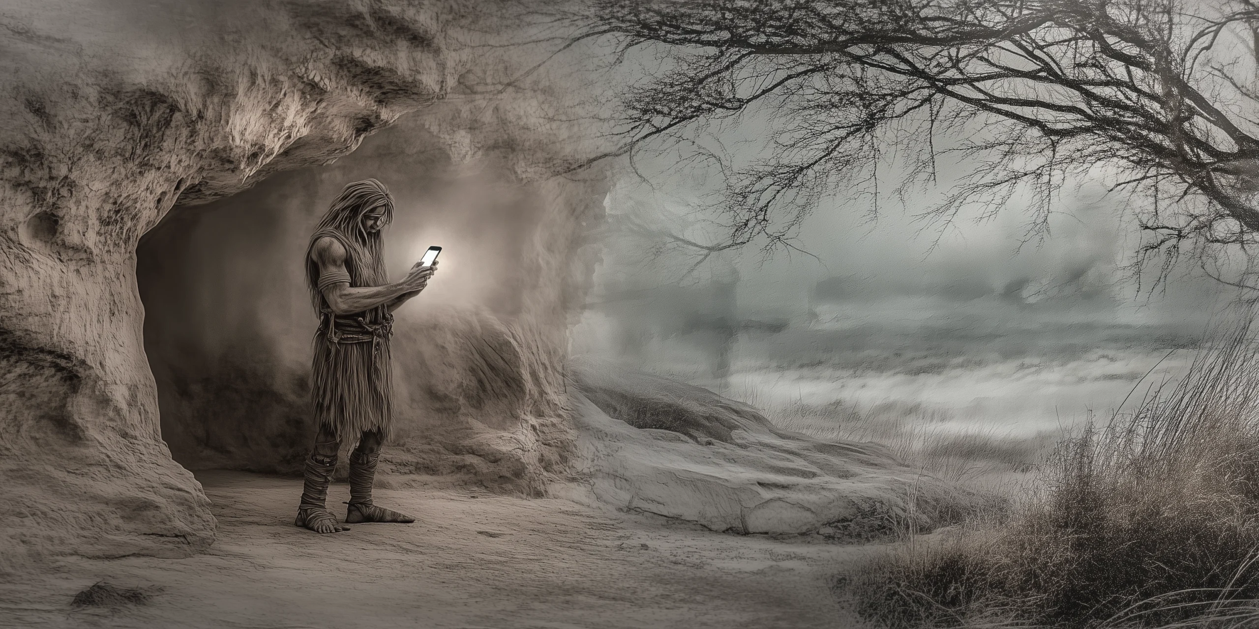 Kommunikationsgeräte für Barbaren 1 Höhlenmensch mit iPhone