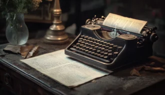 Vintage Schreibmaschine und Zeitung