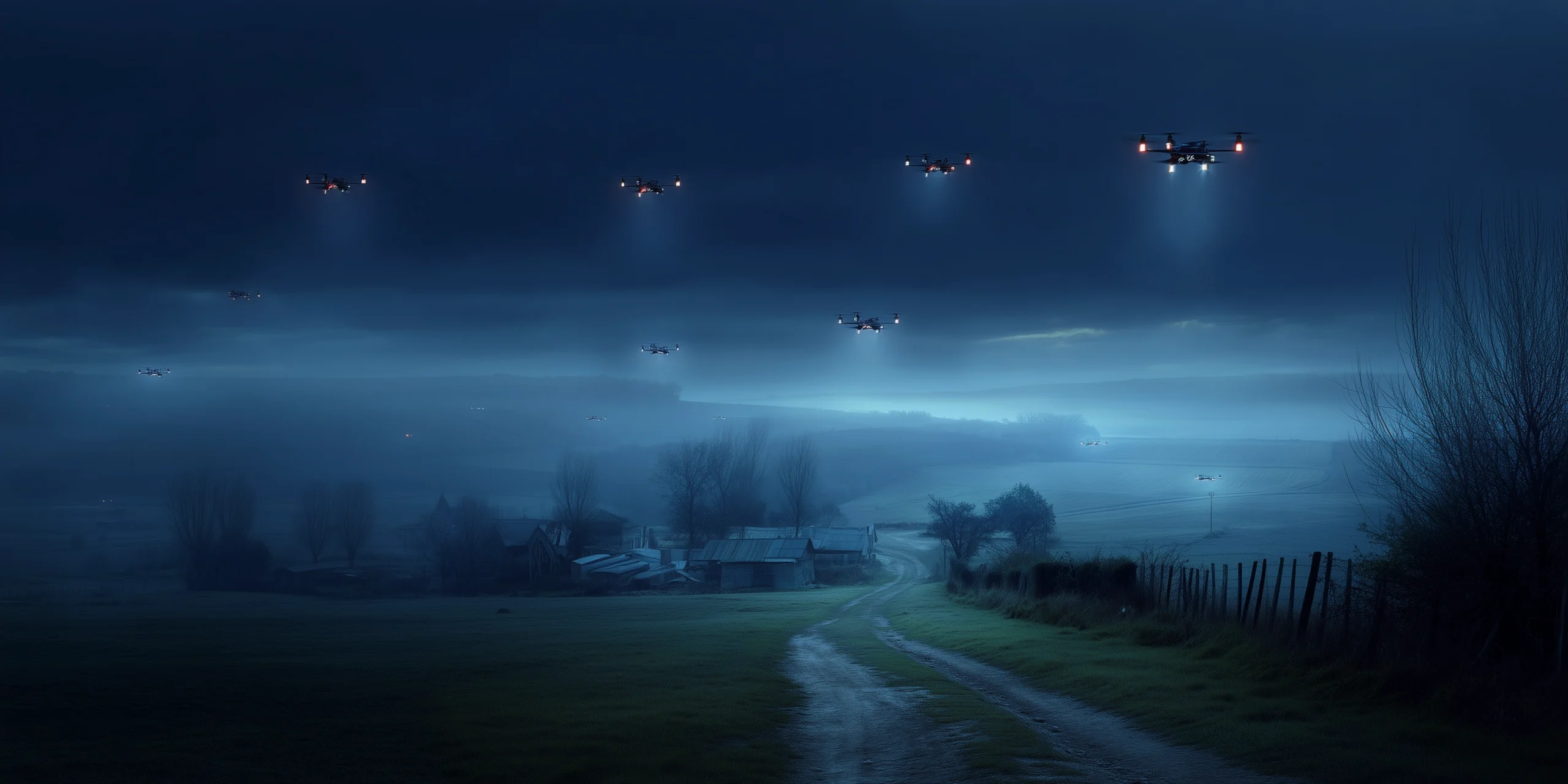 ⚡️ Drohnen über Brandenburg: Neue Dimension? 1 Drohnen über Brandenburg, ländliche Gegend bei Nacht