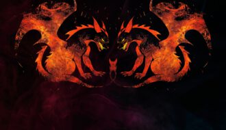 2 rote Drachen sehen sich an, Zeichnung