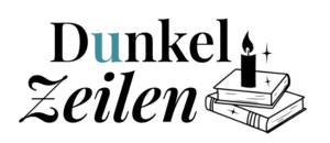 Logo Dunkelzeilen mit Bücherstapel und Kerze