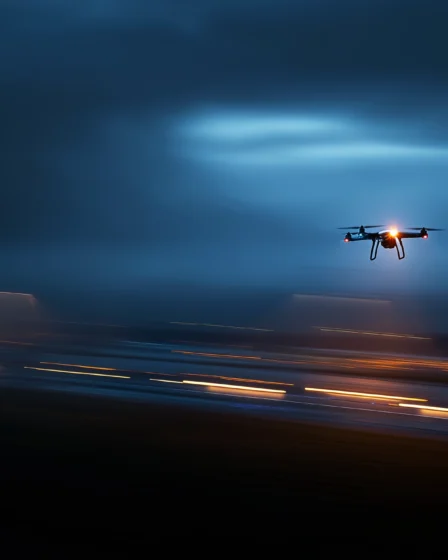 Drohne über Berlin bei Nacht, Lichtreflexe