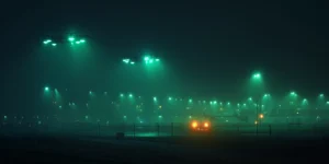 2 Drohnen über Brüssel, Flughafen, unheimliches grünes Licht bei Nacht