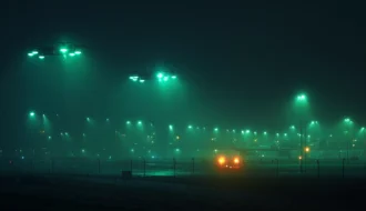 2 Drohnen über Brüssel, Flughafen, unheimliches grünes Licht bei Nacht